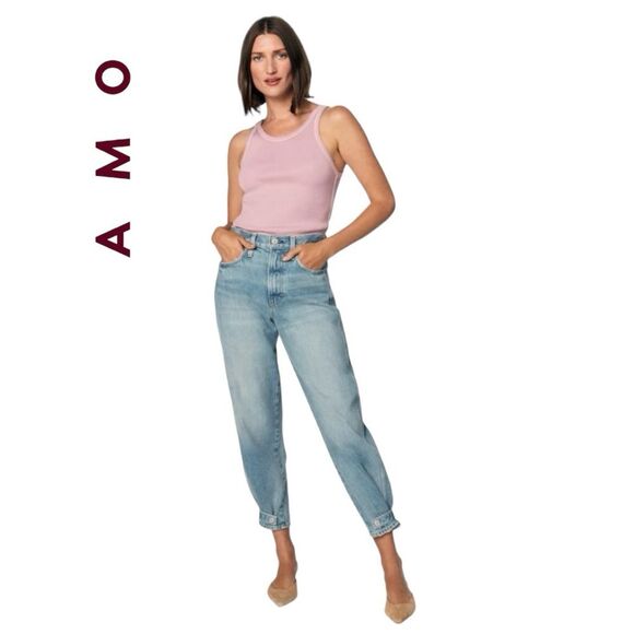 AMO Loving Tapered High Rise Relaxed Fit Adjustable Barrel Leg Jeans Size 26 - Picture 1 of 13